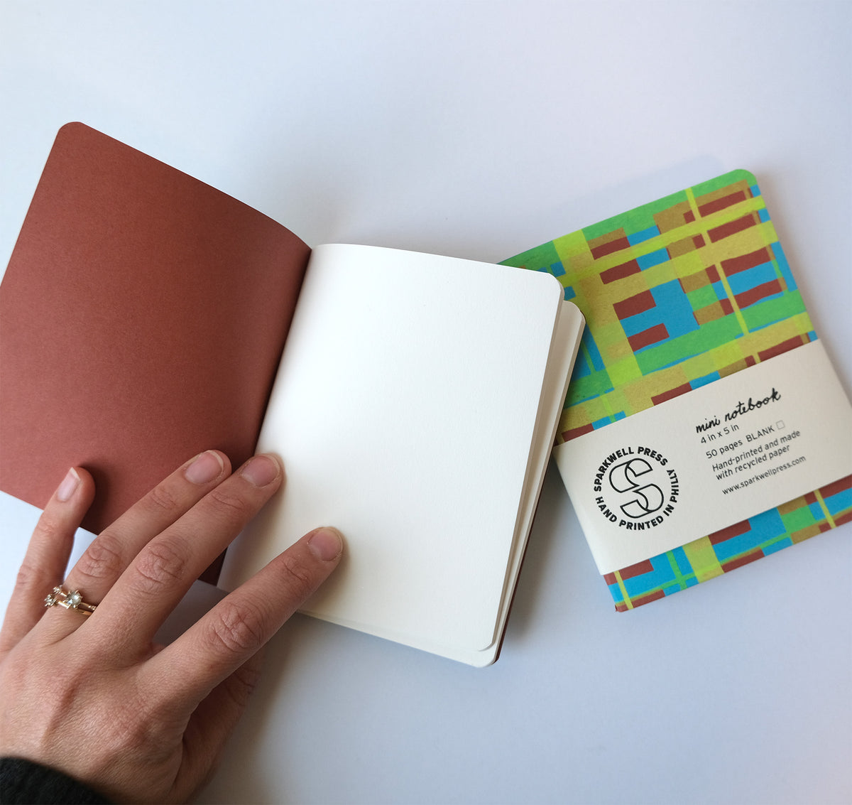 Geo Plaid Mini Notebook - Blue/Green