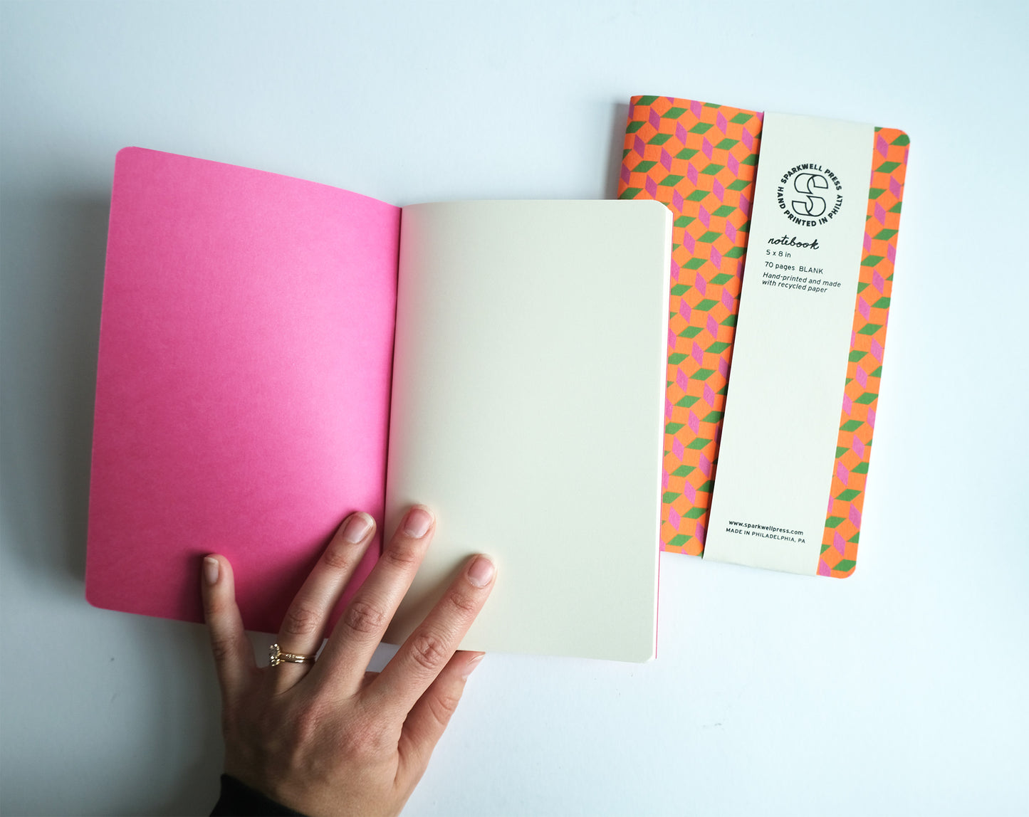 Neon Box Pattern Large Notebook - Orange/Pink