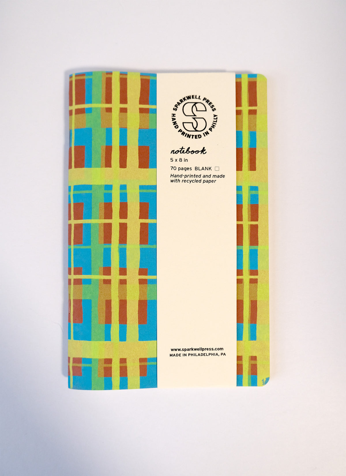Geo Plaid Large Notebook - Blue/Green