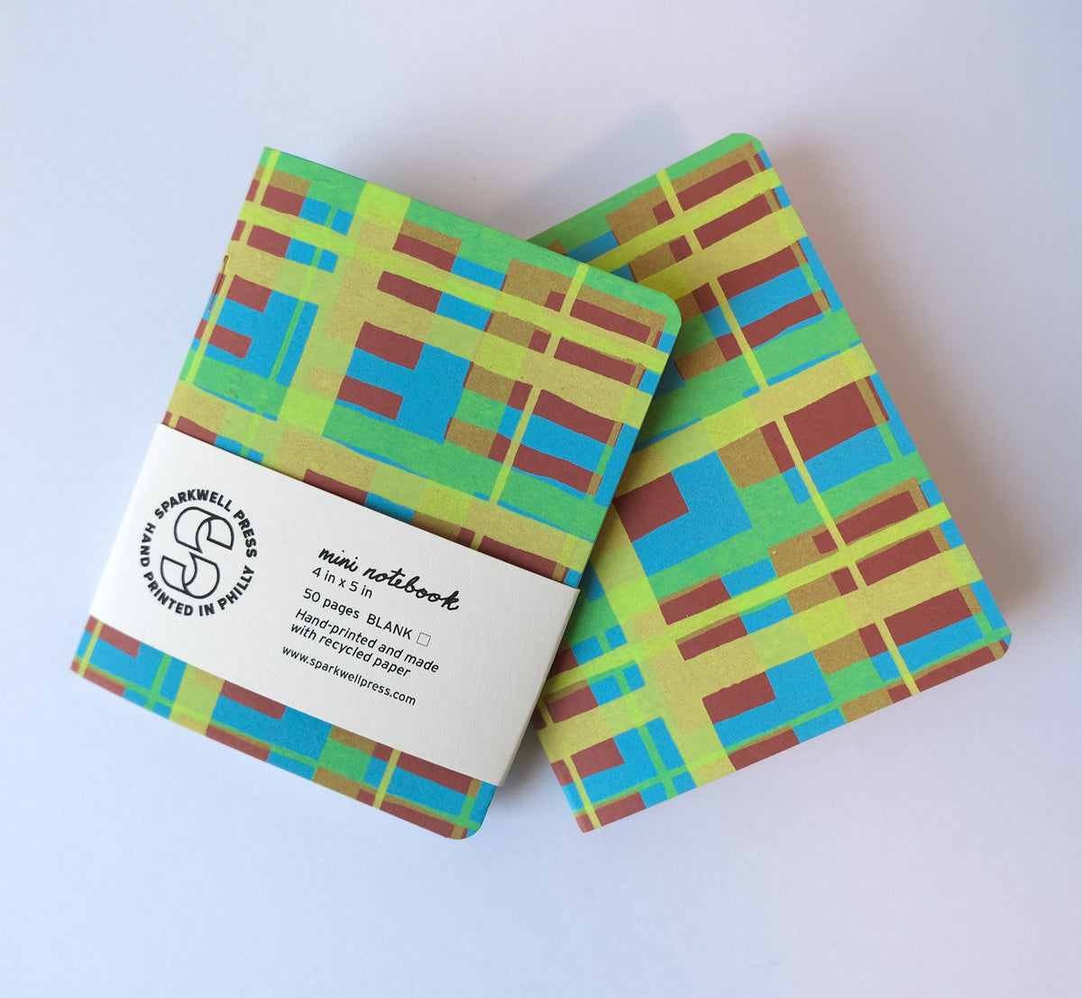 Geo Plaid Mini Notebook - Blue/Green