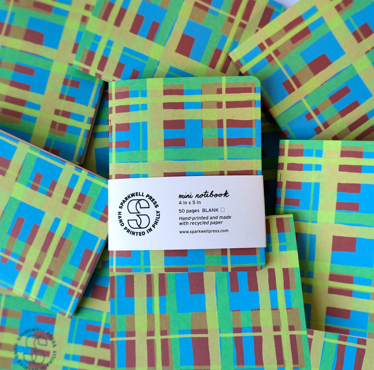Geo Plaid Mini Notebook - Blue/Green