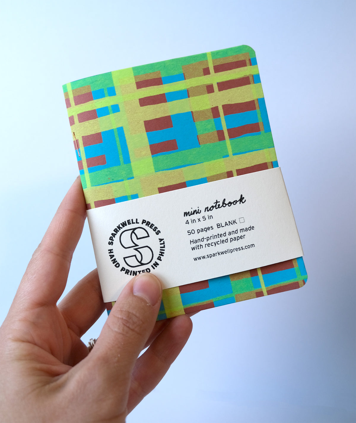 Geo Plaid Mini Notebook - Blue/Green