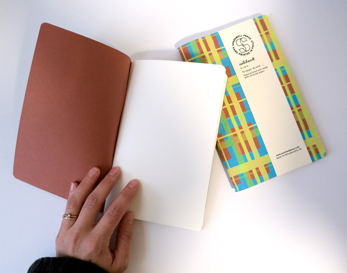 Geo Plaid Large Notebook - Blue/Green