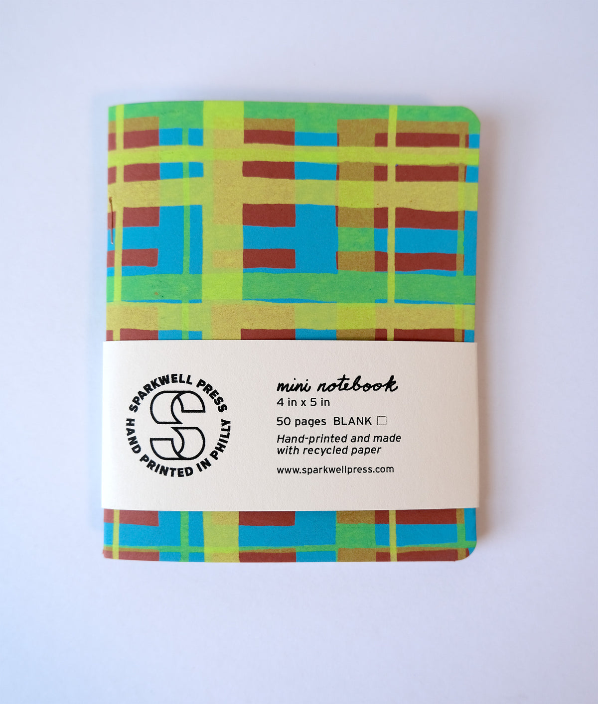 Geo Plaid Mini Notebook - Blue/Green