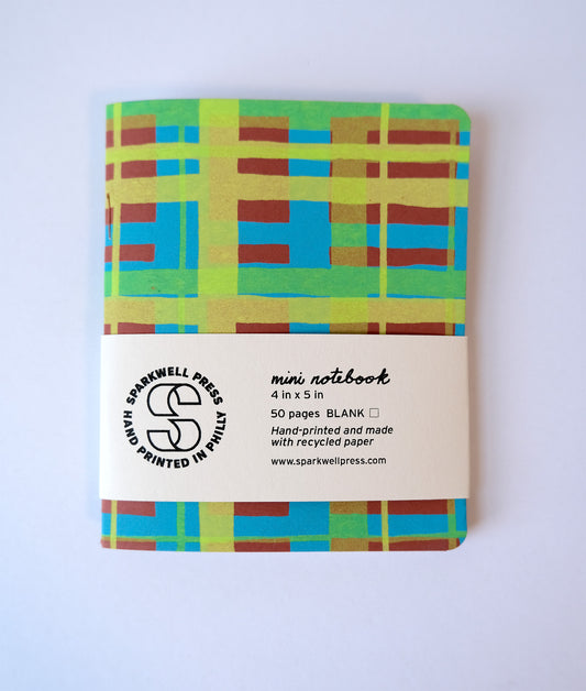 Geo Plaid Mini Notebook - Blue/Green