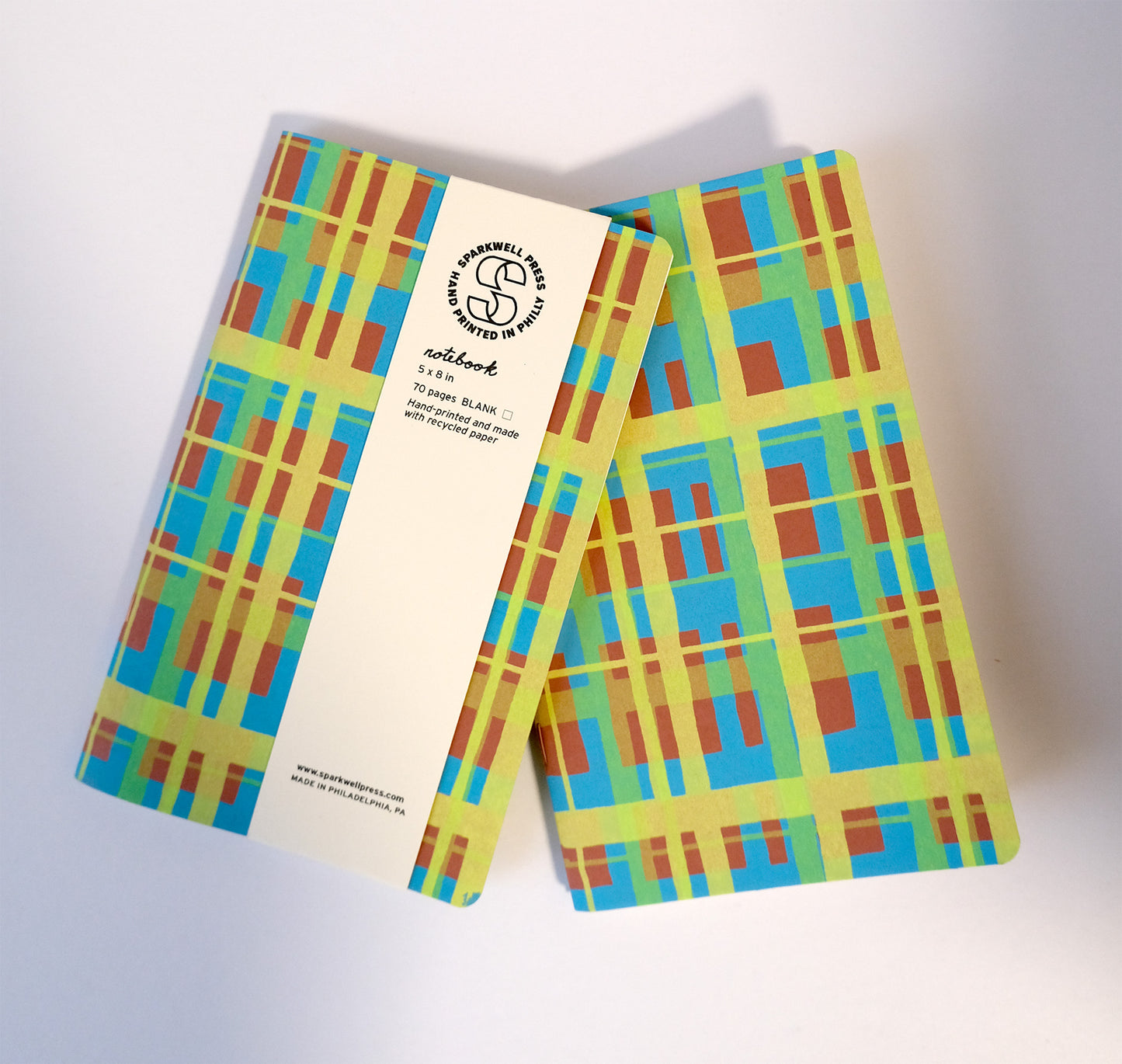 Geo Plaid Large Notebook - Blue/Green