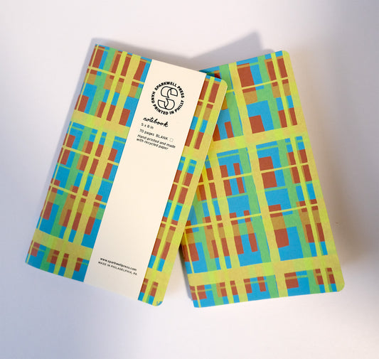 Geo Plaid Large Notebook - Blue/Green