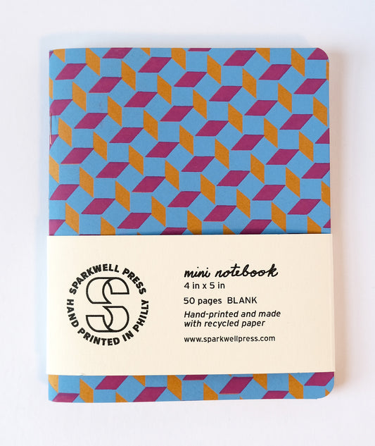 Box Pattern Mini Notebook - Blue/Ochre