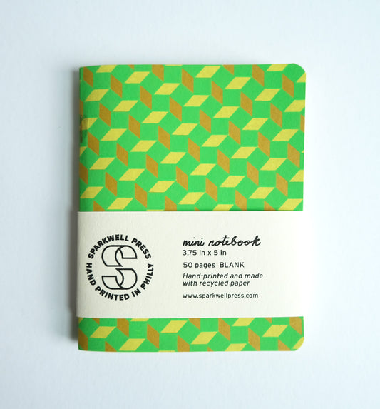 Neon Box Pattern Mini Notebook - Green/Yellow