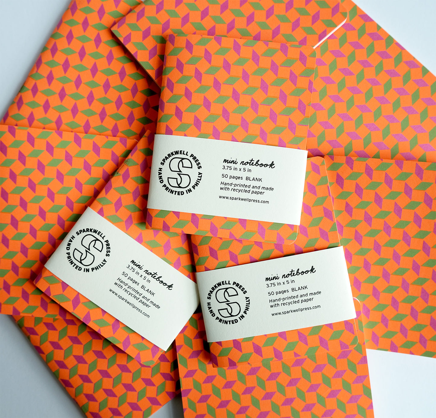 Neon Box Pattern Mini Notebook - Orange/Pink