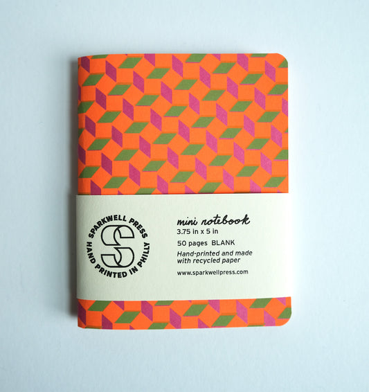 Neon Box Pattern Mini Notebook - Orange/Pink